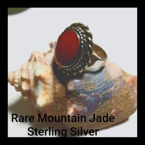 Vintage True Red Mountain Jade Sterling Silver 92.5 Ring Rare Stone 1960s Size 6